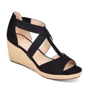NWOB Bandolino Novanna Black Espadrille Wedge Sandals 8.5